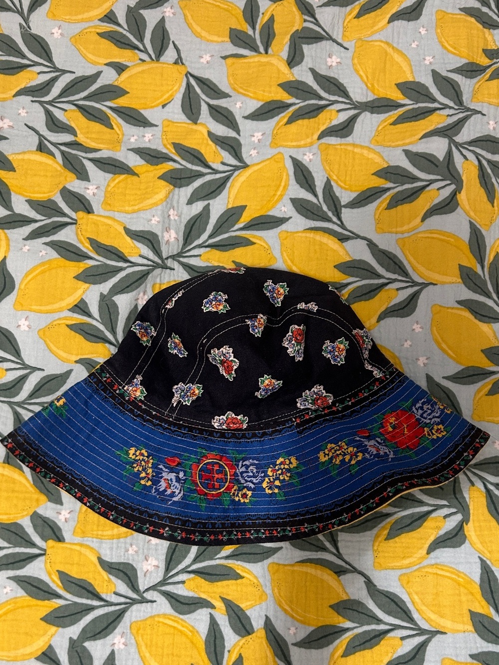 Tory Burch Yellow Floral Bucket Hat Reversible Design